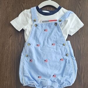 Janie and Jack Baby Embroidered Flag Matching Set, Overalls 6-12 M, Tee 12-18 M